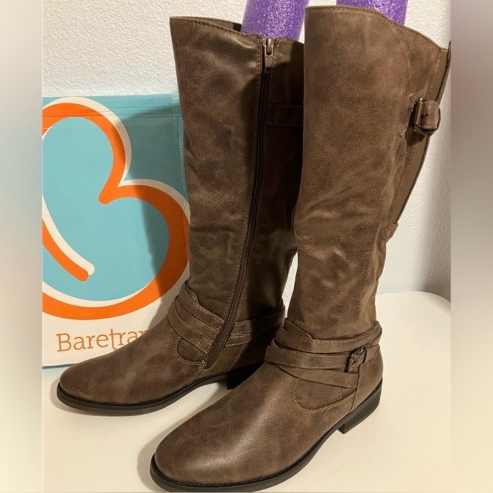 NWT BareTraps Brown Suede Leather Knee-High Zip Up Boots Women’s Size 8